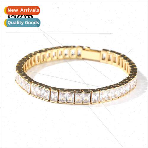 Hip hop new rectangular zirconium bracelet spring buckle Eur