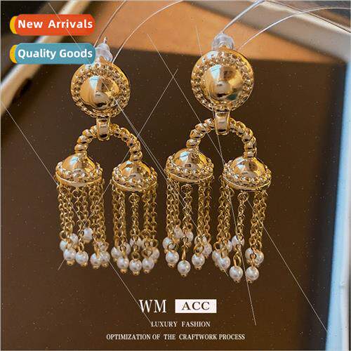 silver needle wind chime pearl tassel earrings antique court