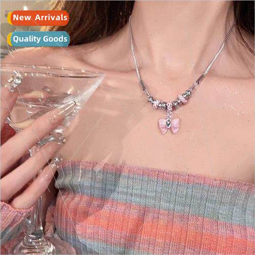 New Sweet Cool Butterfly Beaded Necklace Female Summer Lockb