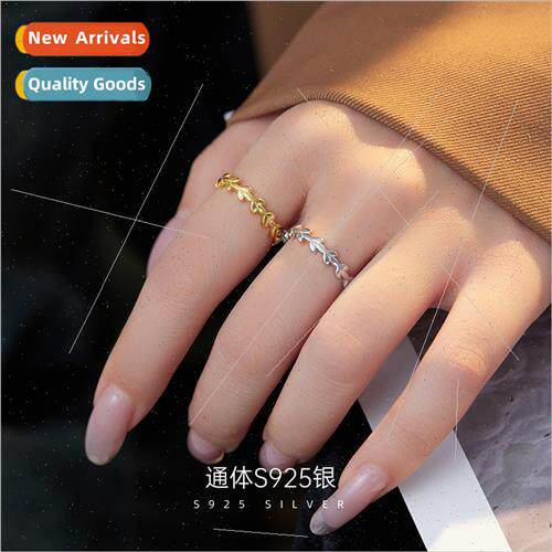S925 silver simple olive branch ring female ins niche e bran