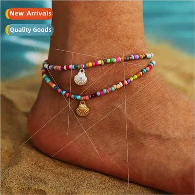 Fashion Beach Anklet Hundred Shell Colorful Rice Beads Cryst