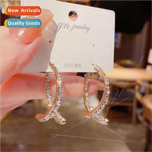 mple fashion rhinestone cross earrings female s925 silver ne