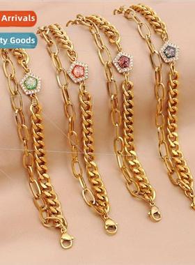 Europe new gold stainless steel wh diamond pentagonal double