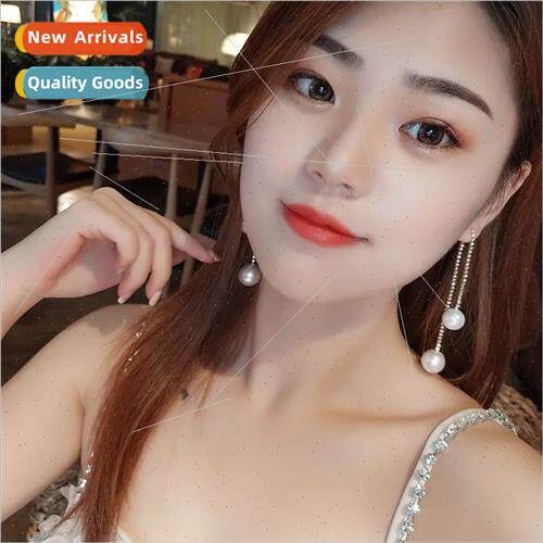 New long a two wear pearl tassel earrings long tassel front