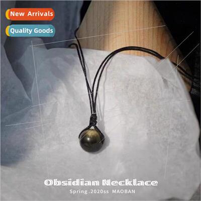 Obsidian bead necklace female summer couple lockbone chain p