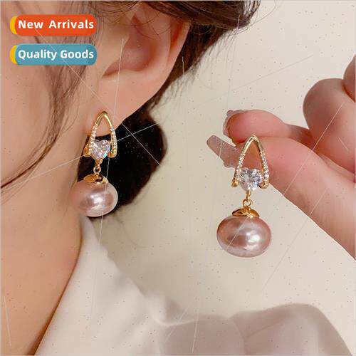 Korea exquise pearl love zircon earrings s925 silver pin ear