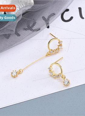 s925 silver Koreaset diamond wispy circle earrings niche asy