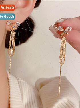 Super flash celebry fashion zirconia bow tassel earrings s92