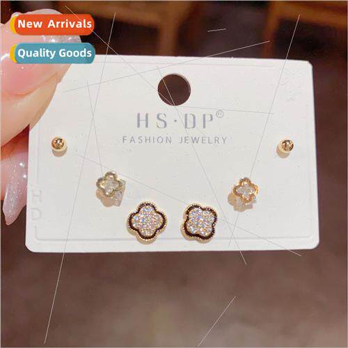 s925 silver pin simple niche flower earrings set three 2023