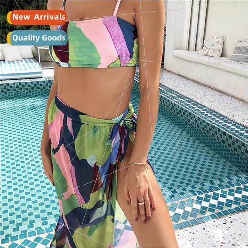 2022 new bikini three-piece sexy beach print quick-drying fa
