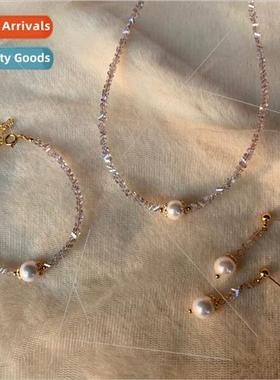 Irregular gray amethyst necklace shell pearl bracelet simple