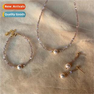 Irregular gray amethyst necklace shell pearl bracelet simple