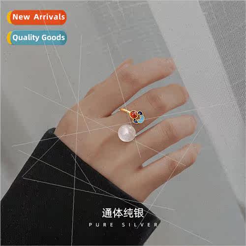S925 silver auspicious cloud ring female niche crystal retro