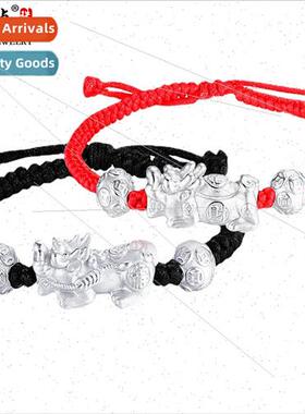 999 couple bracelet pair 3D hard silver brave men women red