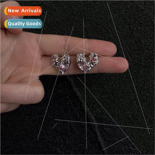 925 lver Needle ngering Heart Europe Earrings Pink Texture m