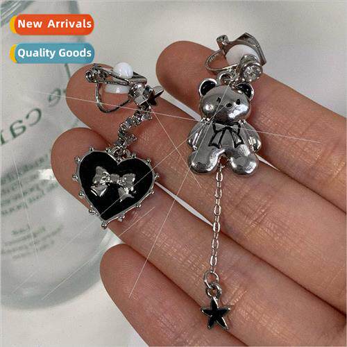 Bear star pendant love bow wh diamond earrings whout ear hol
