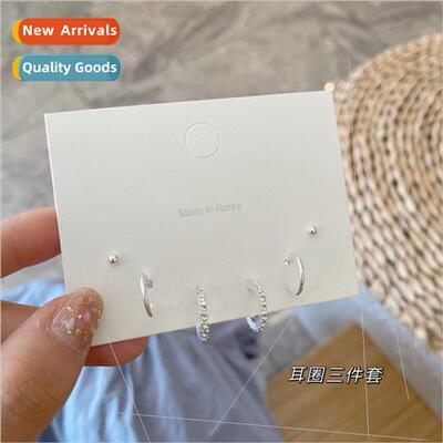 925 silver needle C-shaped diamond earrings three pairs sets