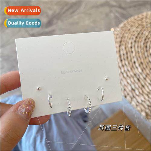 925 silver needle C-shaped diamond earrings three pairs sets