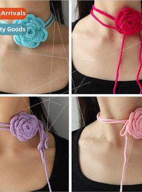 2024 spring summer new hand-woven rose multi-color necklace