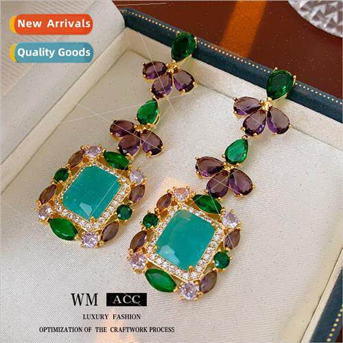 lver needle color zirconia square drop earrings delicate fas