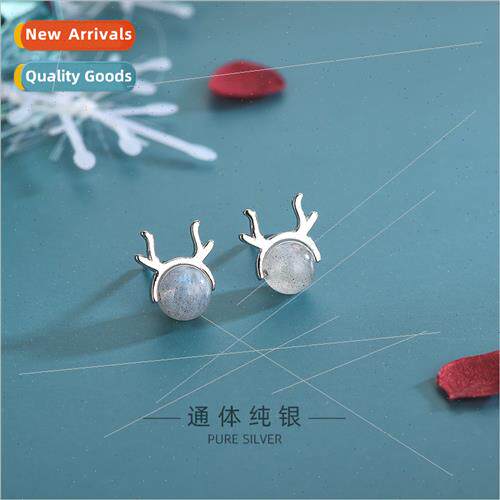 s925 silver antler earrings female Korea cute deer gradient