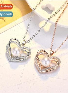 Hundreds love heart pearl necklace female niche delicate col