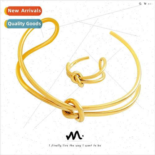 line double twisted wire knot open ring tanium steel gold-pl