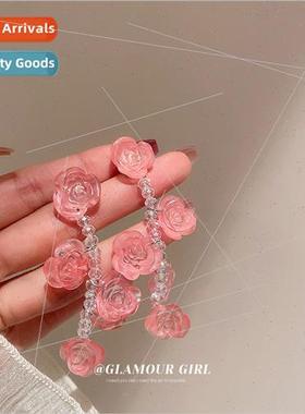 lver needle rose flowers acrylic crystal earrings fashion ne