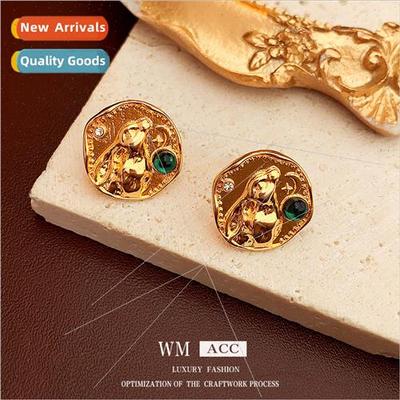 Earrings silver pin wh diamonds ruffled metal rabb moon earr