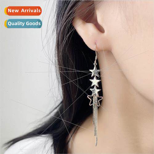 Long pentagram tassel ear hooks simple sweet hollow star ear