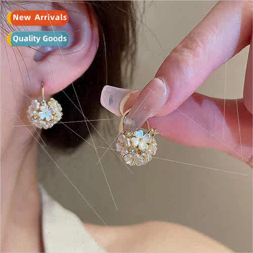 Korea ins Mori flowers wh diamonds ball earrings Korea fashi