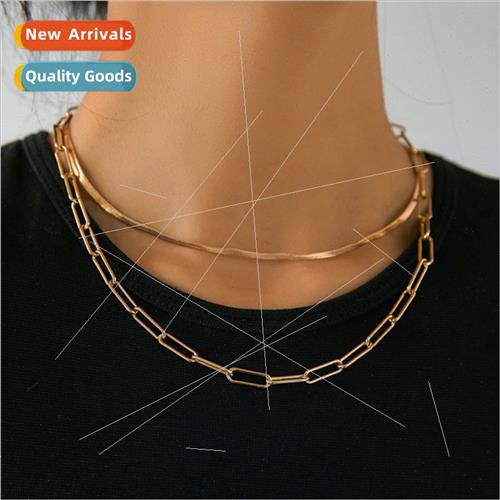 Europe nd jewelry double layered stacking gold wire flat cha