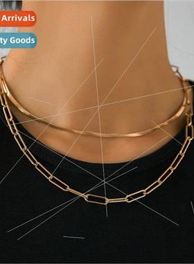 Europe nd jewelry double layered stacking gold wire flat cha