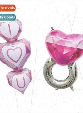 amese I LOVE YOU Pink Diamond Ring Aluminum Film Balloon Wed