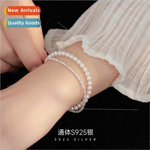 S925 silver broken silver pearl double layer bracelet female