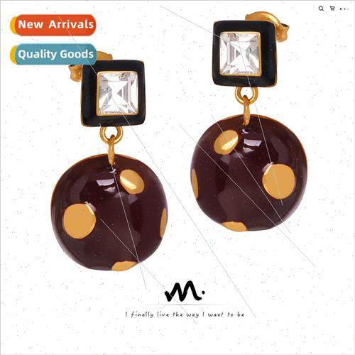 Europe retro 2023 French square round polka dot oil drop ear