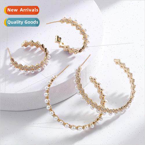 925 silver needle metal zirconium pearl earrings female Kore