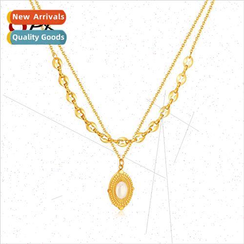 Stacking cat eye stone necklace jewelry Europe ins stainless