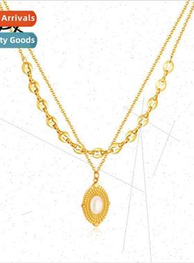 Stacking cat eye stone necklace jewelry Europe ins stainless