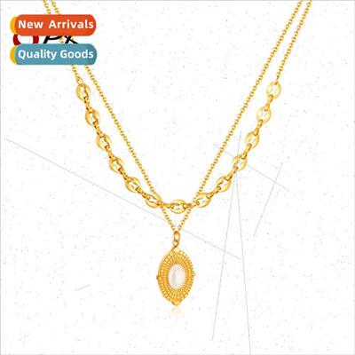 Stacking cat eye stone necklace jewelry Europe ins stainless