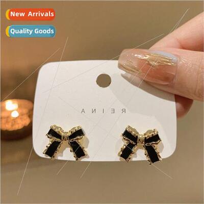 New tide feeling earrings S925 silver needle Korea black bow