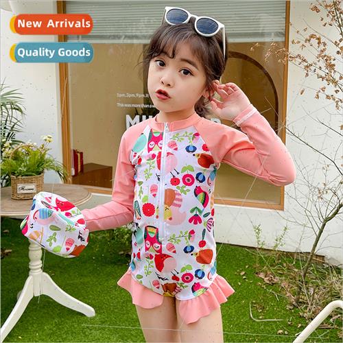 Girls swimsu one-piece flat corner conservative fashion long