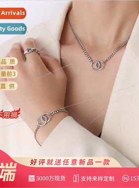 French double ring clasp pendant geometric necklace collarbo