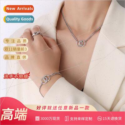 French double ring clasp pendant geometric necklace collarbo