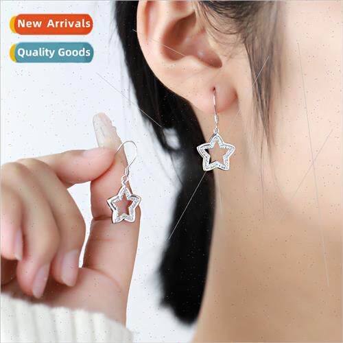 Korea new cold wind hollow pentagram 925 silver earrings ins