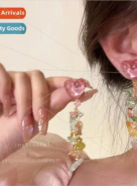 It color spring summer love heart crushed stone tassel earri