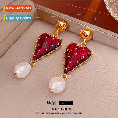 Earrings Electroplate Silver Pin Heart Pearl Earrings适用Wom