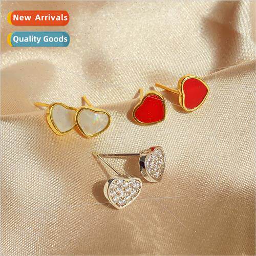 Delicate minimalist small heart stud earrings ring niche ear