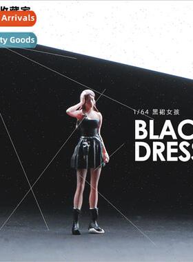 1:64 long-haired girl black bustier dress miniature doll mod