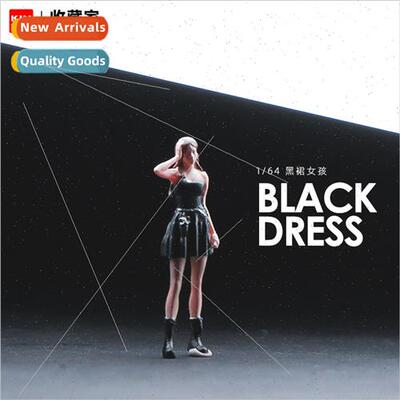 1:64 long-haired girl black bustier dress miniature doll mod